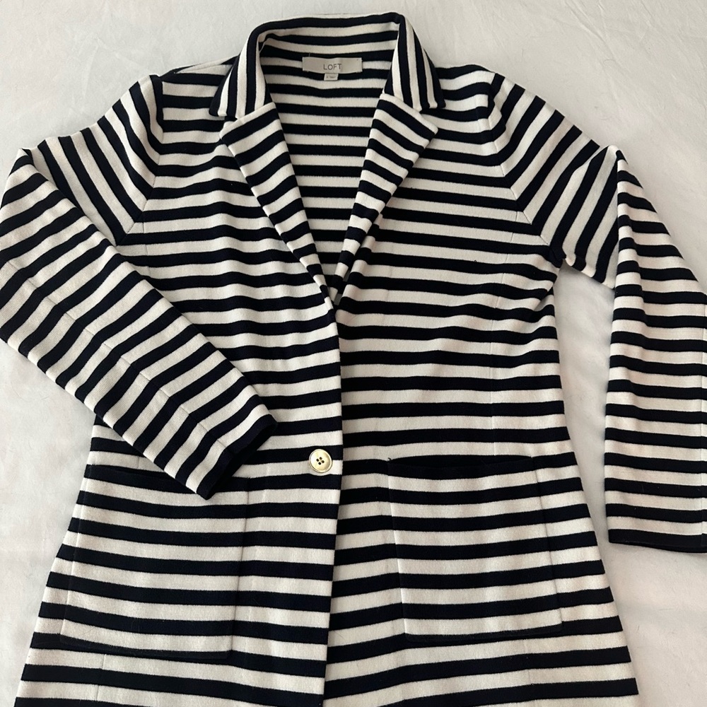 LOFT Navy and White Striped Blazer